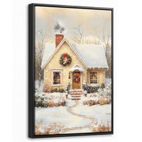 LEINWAND Bilder mit Rahmen - Weihnachten - Zuhause - Winter - Schnee - 20x30 - Creme, Textil (20/30cm) - MuchoWow