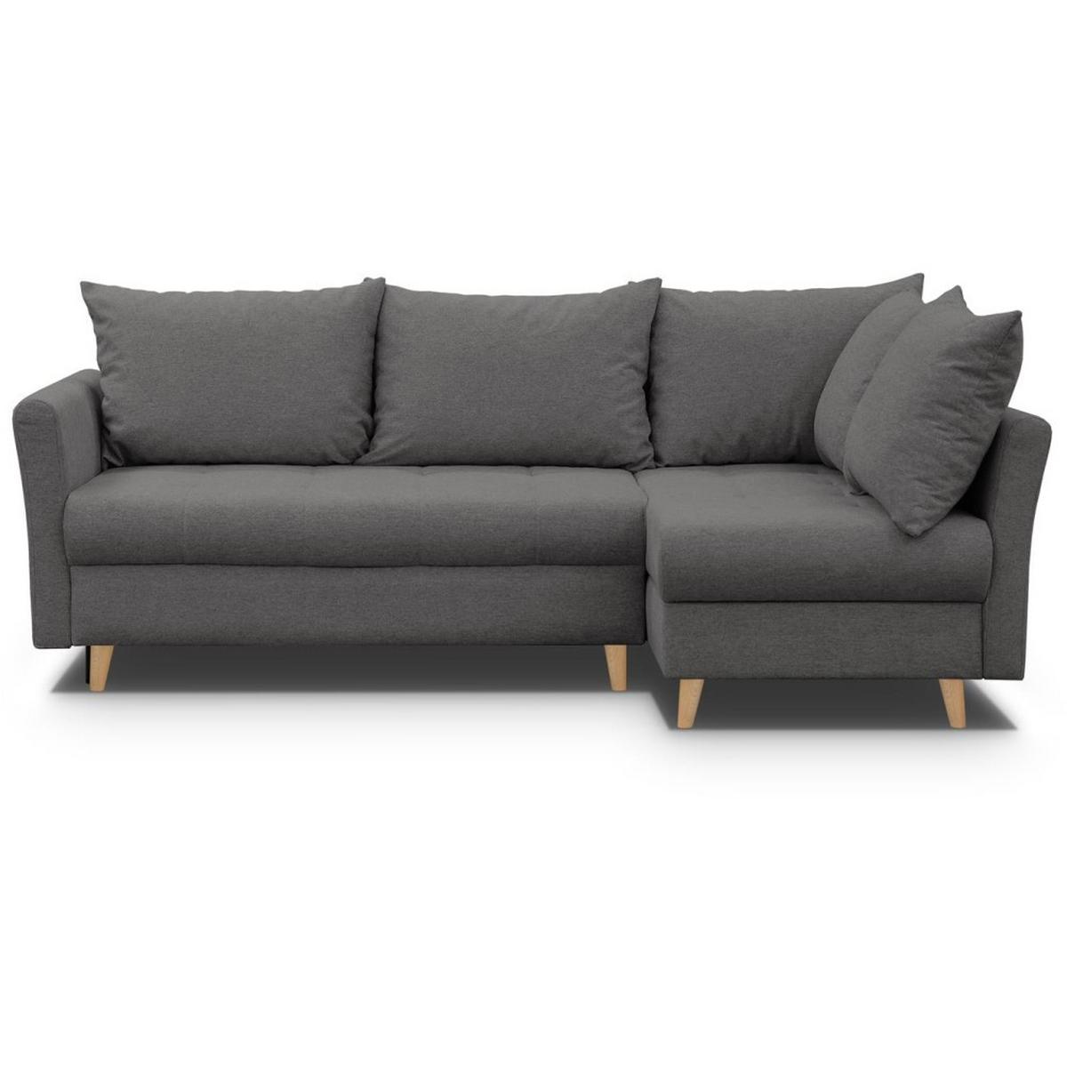 ECKSCHLAFSOFA Neron mit 2 Bettkasten und Beine in Buchefarbe, Dunkelgrau, rechts - Dunkelgrau/Buchefarben, Textil (233/148cm) - Beautysofa