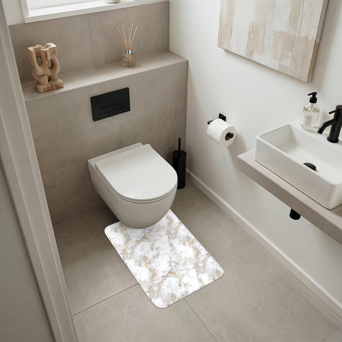 WC-VORLEGER Goldene Adern - Marmor - Weiß WC Teppich 40x60 cm - Weiß, Textil (40/1cm) - OnlyWow