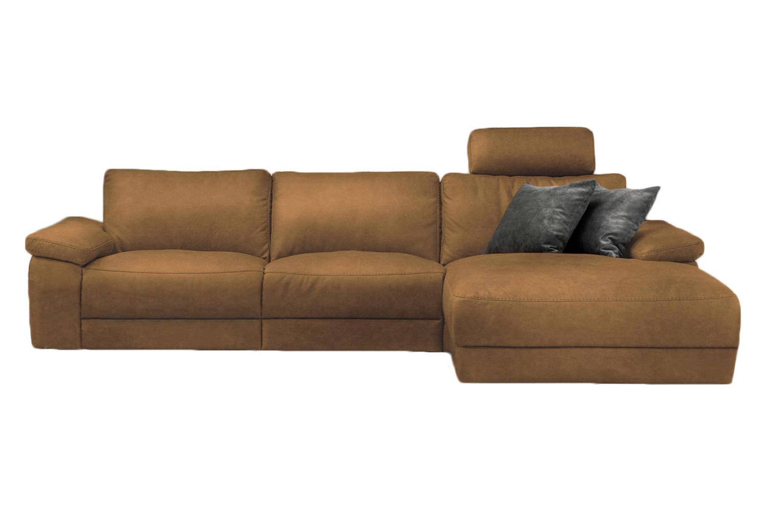 ECKSOFA XL MOTORISCHER RELAXFUNKTION LOLA Orange Leder Relaxfunktion - Cognac/Schwarz, Leder (304/178cm) - KAWOLA