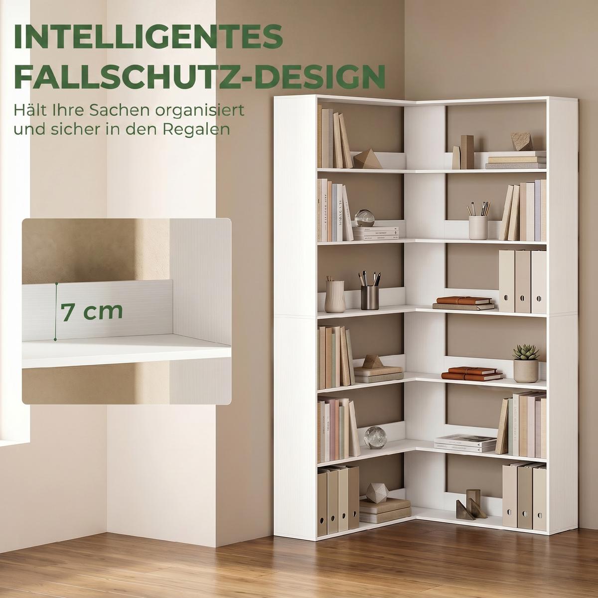 BÜCHERREGAL Spanplatte Weiß - Weiß, Holzwerkstoff (90/180/90cm) - HOMCOM