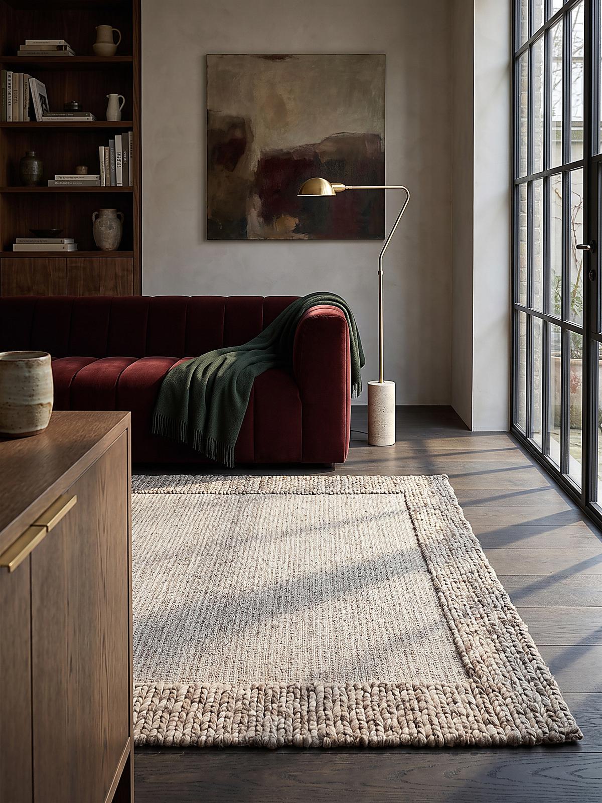 FLACHWEBTEPPICH handgewebt CALDER, Zopfbordüre, Beige-Braun, 120 x 170 cm - Beige, Textil (120/170cm) - KADIMA DESIGN