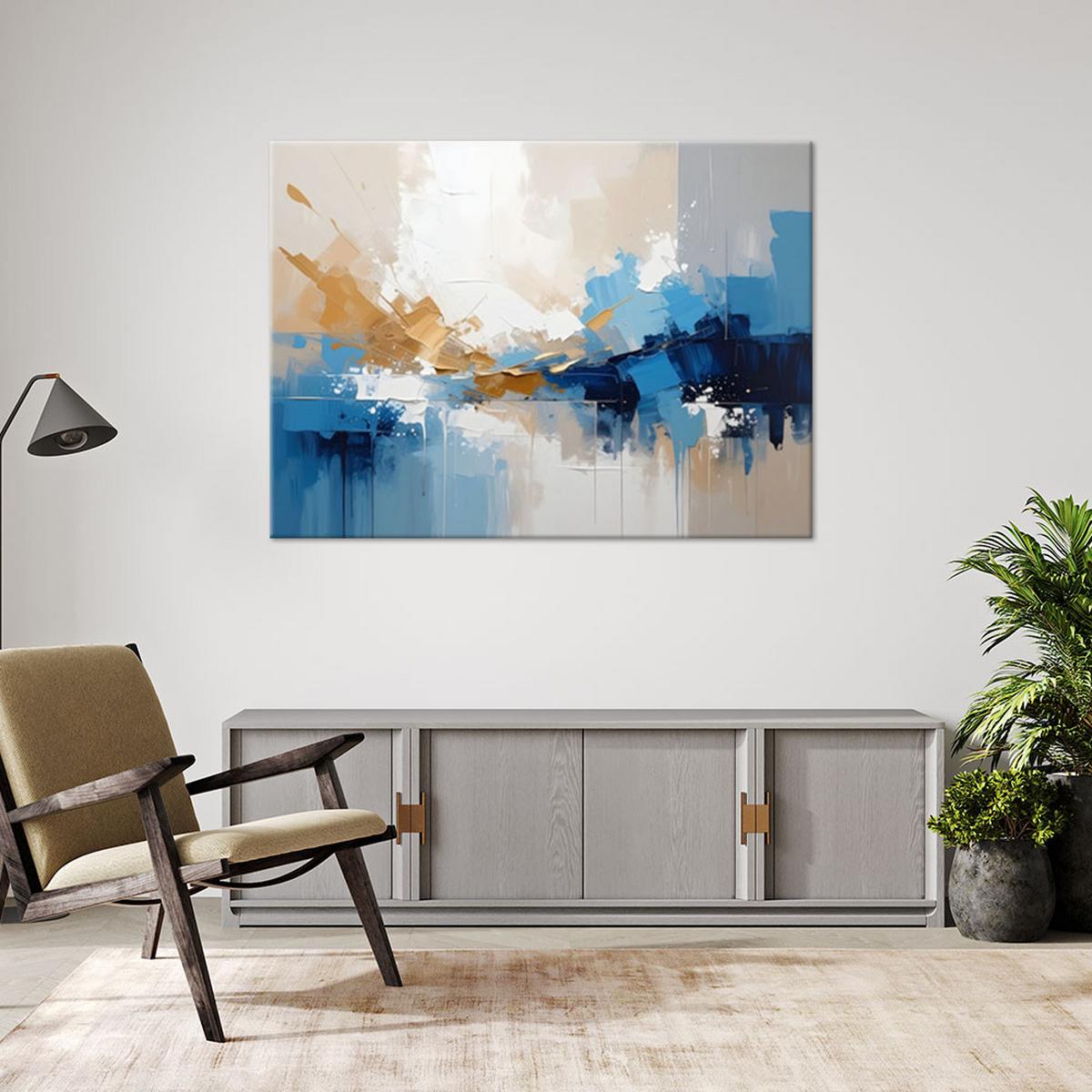 LEINWANDBILDER, Blaue moderne Abstrakt - Blau, Textil (60/40cm) - Feeby