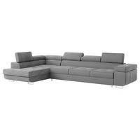 ECKSOFA VICENTE Grau Velours-Stoff mit Schlaffunktion - Grau, Holz (346/202cm) - MASSENO