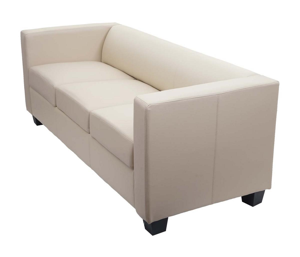 3ER SOFA Cremeweiß - Creme/Weiß, Leder (191/70/75cm) - MCW