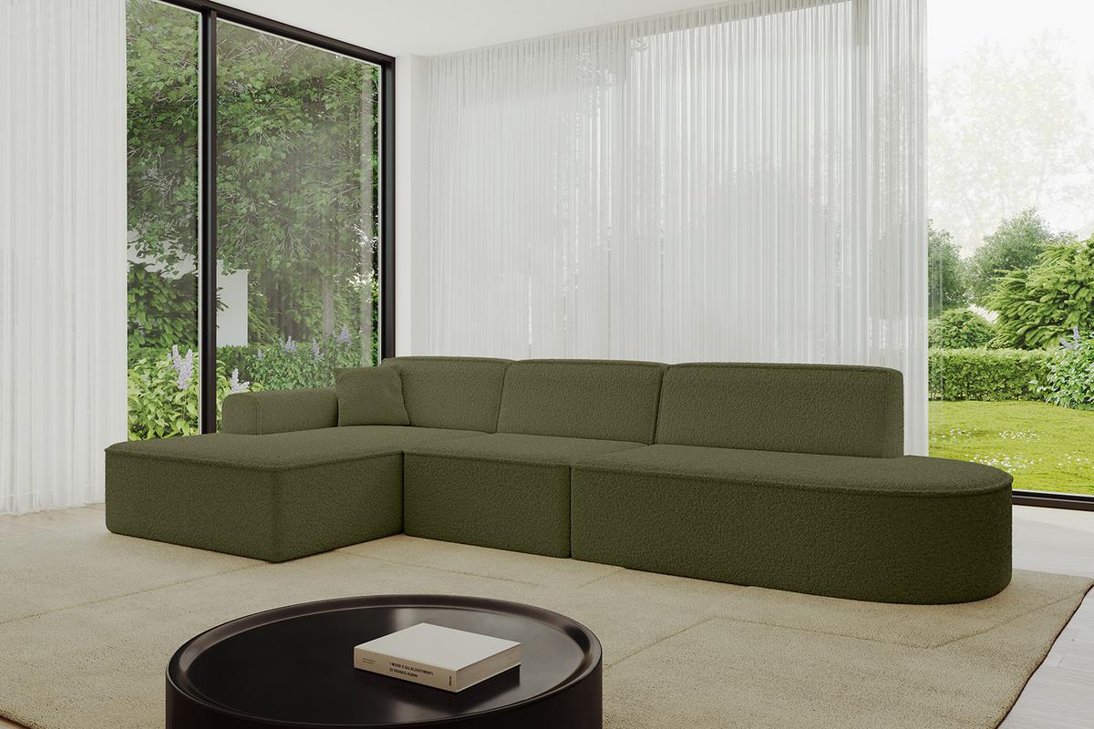 ECKSOFA Ottomane Links IREA-L2-v3 - 327x165x77 cm Grün - Platinfarben/Olivgrün, Holzwerkstoff/Textil (327/165cm) - ALTDECOR