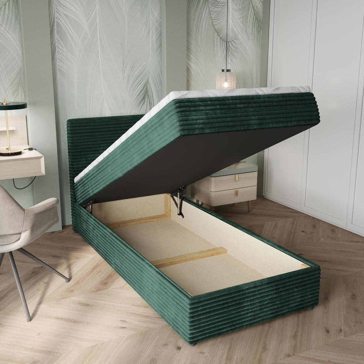 BOXBETT PISA 100 100x200 cm mit Matratze und Topper, H2+H3 - Grün - Grün, Holz (100/200cm) - MASSENO