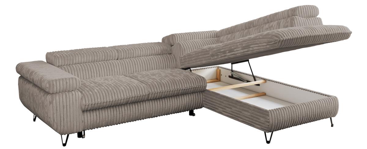 ECKSOFA PEDRO L Hellbraun Cord - Rechts Seite - Hellbraun/Schwarz, Textil/Metall (273/208cm) - MKS