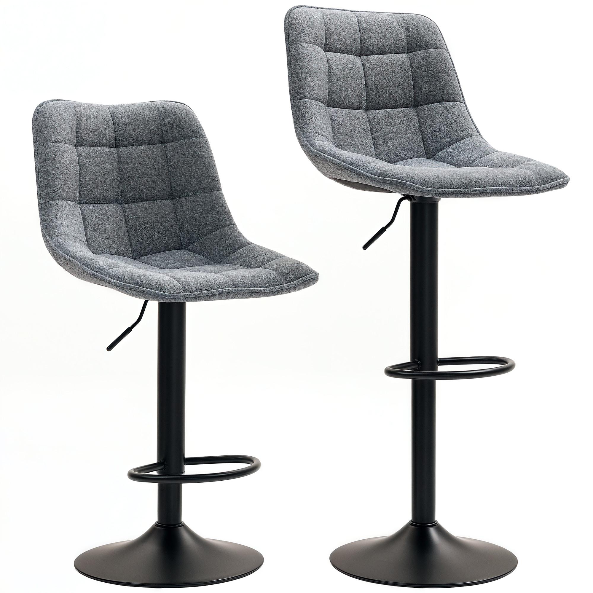 BARHOCKER 2er-Set, Gepolstert Barstuhl mit Lehne, Chenille-Optik Dunkelgrau - Dunkelgrau/Schwarz, Kunststoff/Textil (47/115.5/48cm) - HOMCOM