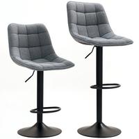 BARHOCKER 2er-Set, Gepolstert Barstuhl mit Lehne, Chenille-Optik Dunkelgrau - Dunkelgrau/Schwarz, Kunststoff/Textil (47/115.5/48cm) - HOMCOM