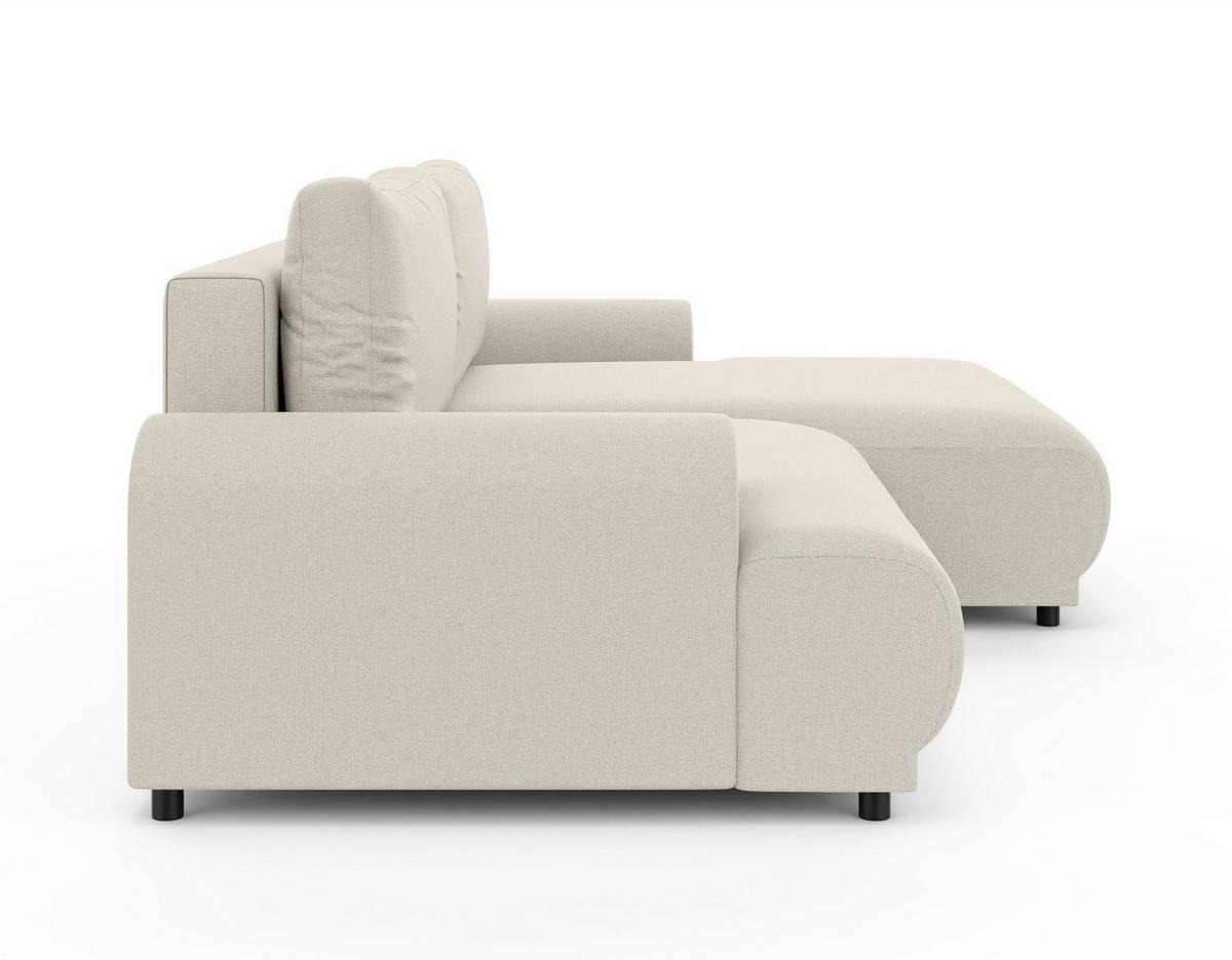 ECKSOFA mit Schlaffunktion, Bettkasten, extrabreite Ottomane rechts, abgerundete Armlehnen, B240/T145/H81 cm, Strukturstoff Beige / 21031 - Beige/Schwarz, Kunststoff/Textil (240/145cm) - luma-home