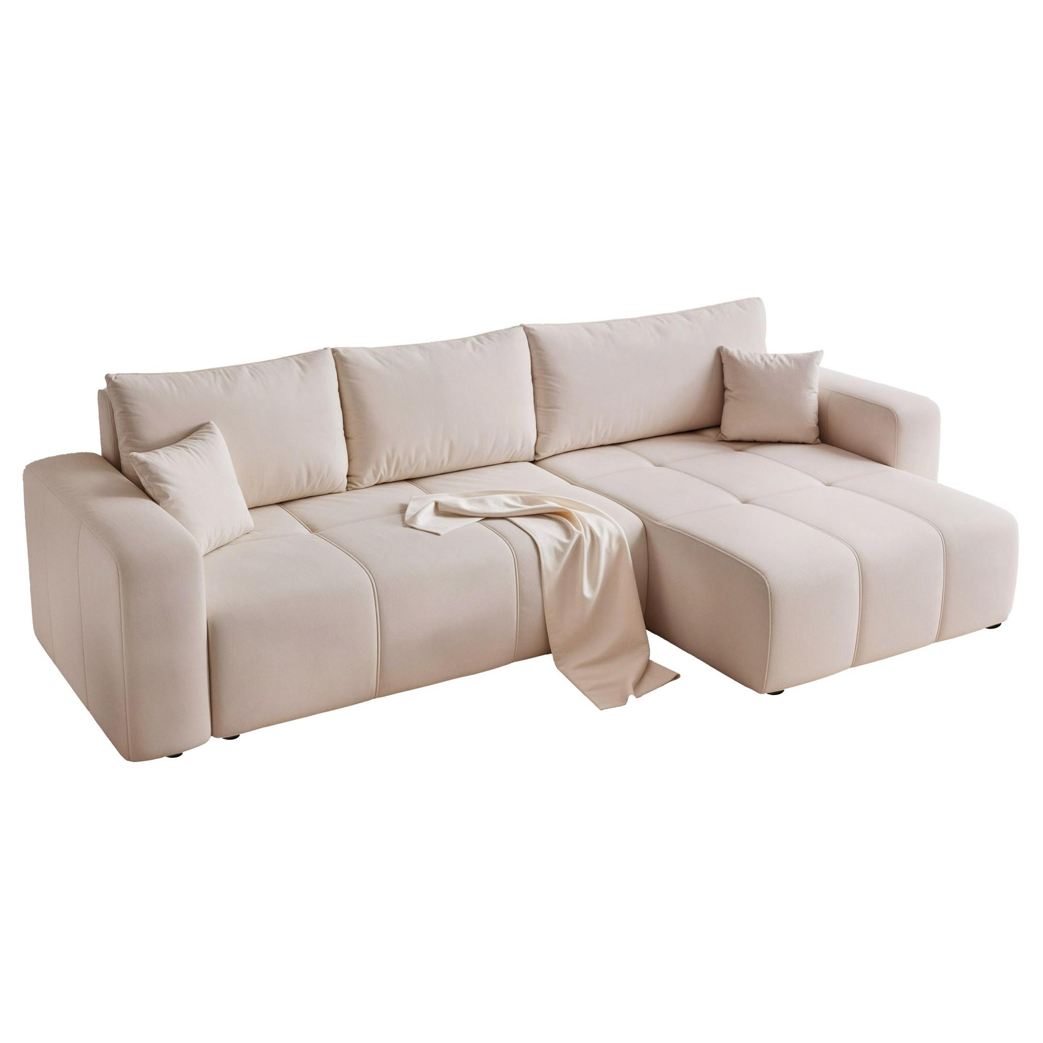 ECKSOFA Leros Xl Mit Schlaffunktion - Beige, Holzwerkstoff/Textil (145/278cm) - Fun Möbel