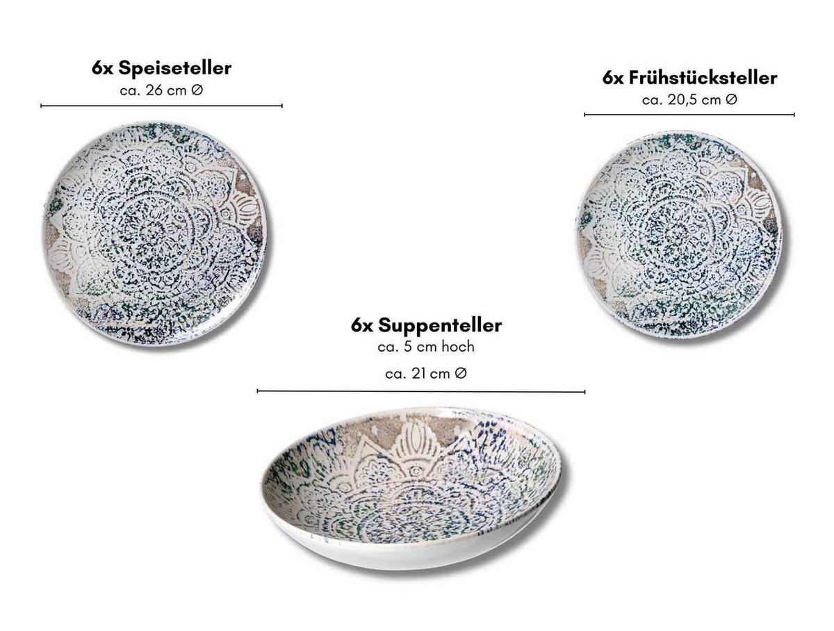 TAFEL-SET Luigi bunt 18-tlg. - Multicolor, Keramik (30/44/39cm) - Ritzenhoff Breker