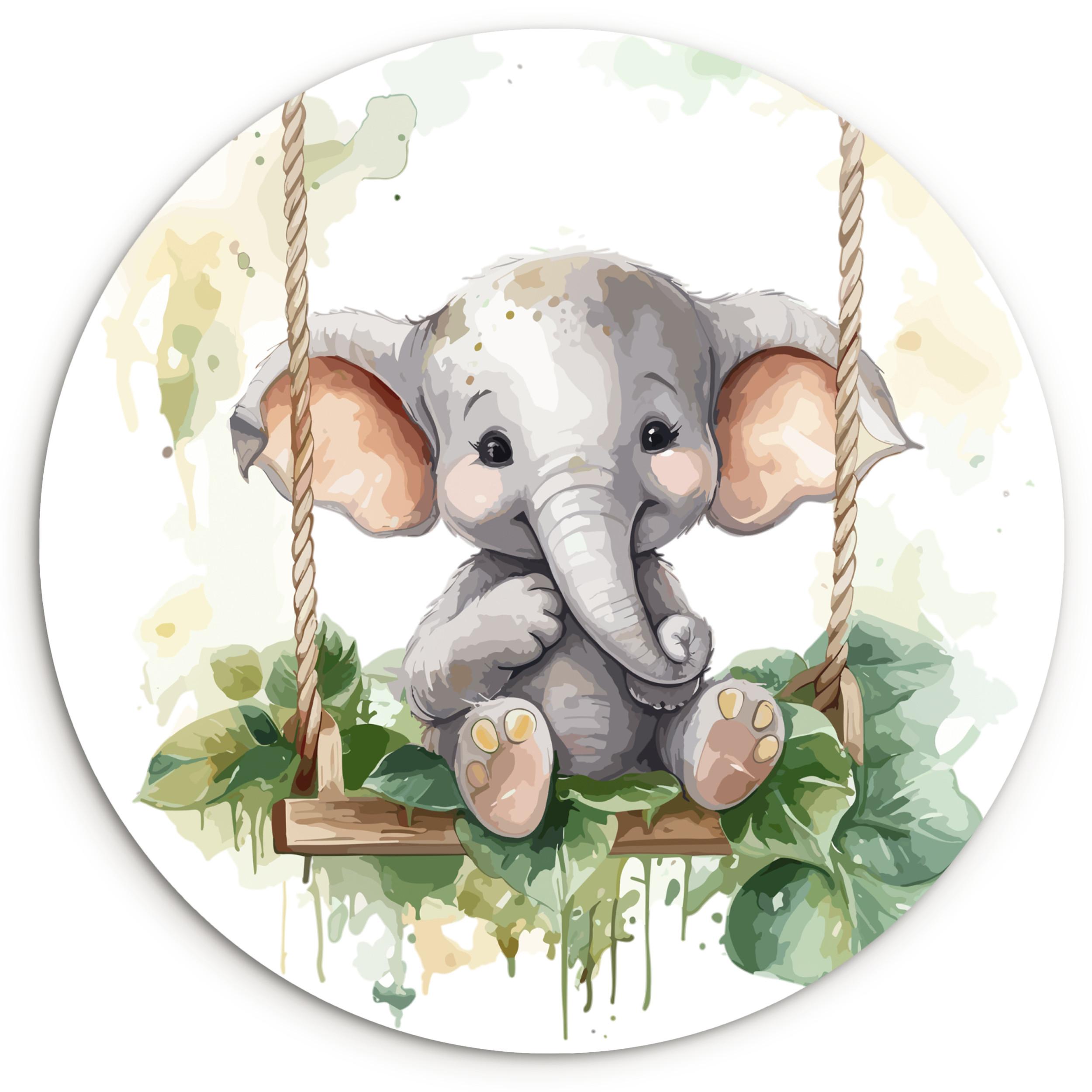 WANDBILD Elefant - Tier - Kinder - Dschungel Deko Wohnzimmer 30x30 cm - Hellgrau, Kunststoff (30/30cm) - MuchoWow