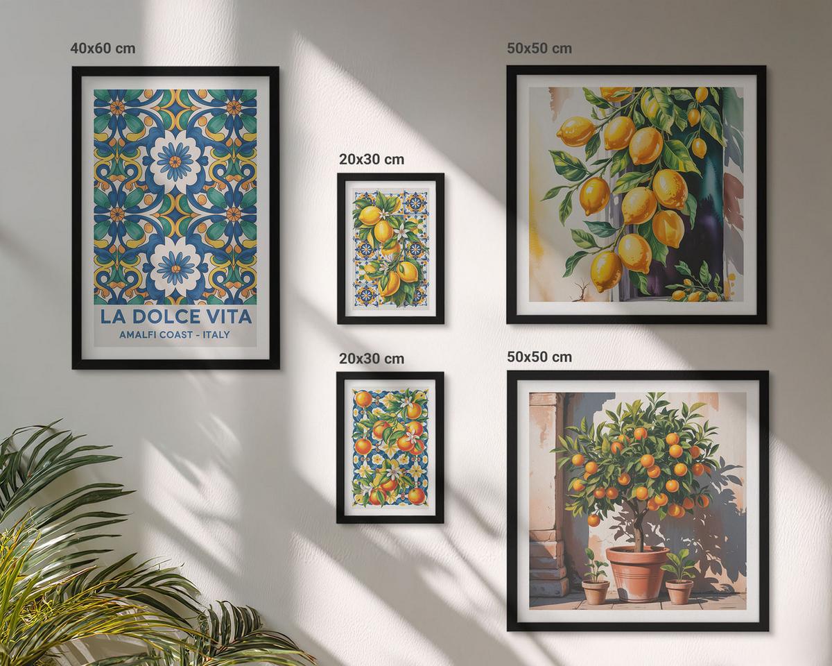 BILDER SET 5er Set - 50x50 cm & 20x30 cm & 40x60 cm Schwarzer Rahmen - Zitronenlimonade blaue Tür - Schwarz, Kunststoff (40/60cm) - TULUP