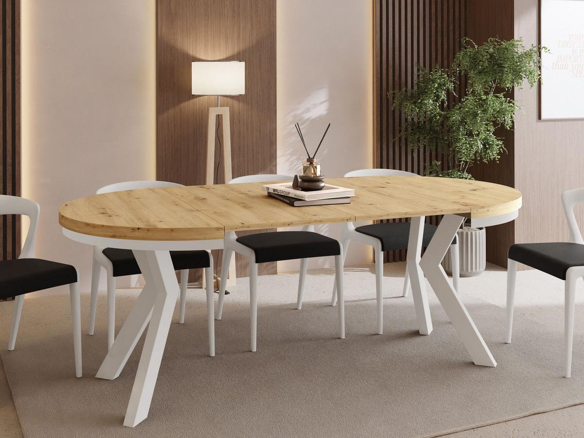 ESSTISCH Savio Weiß Neo rund ausziehbar verlängerbar, Eiche Artisan Hellbraun 90-190/90/77 cm - Eiche Artisan/Weiß, Holz/Holzwerkstoff (90/190/77cm) - WFL GROUP