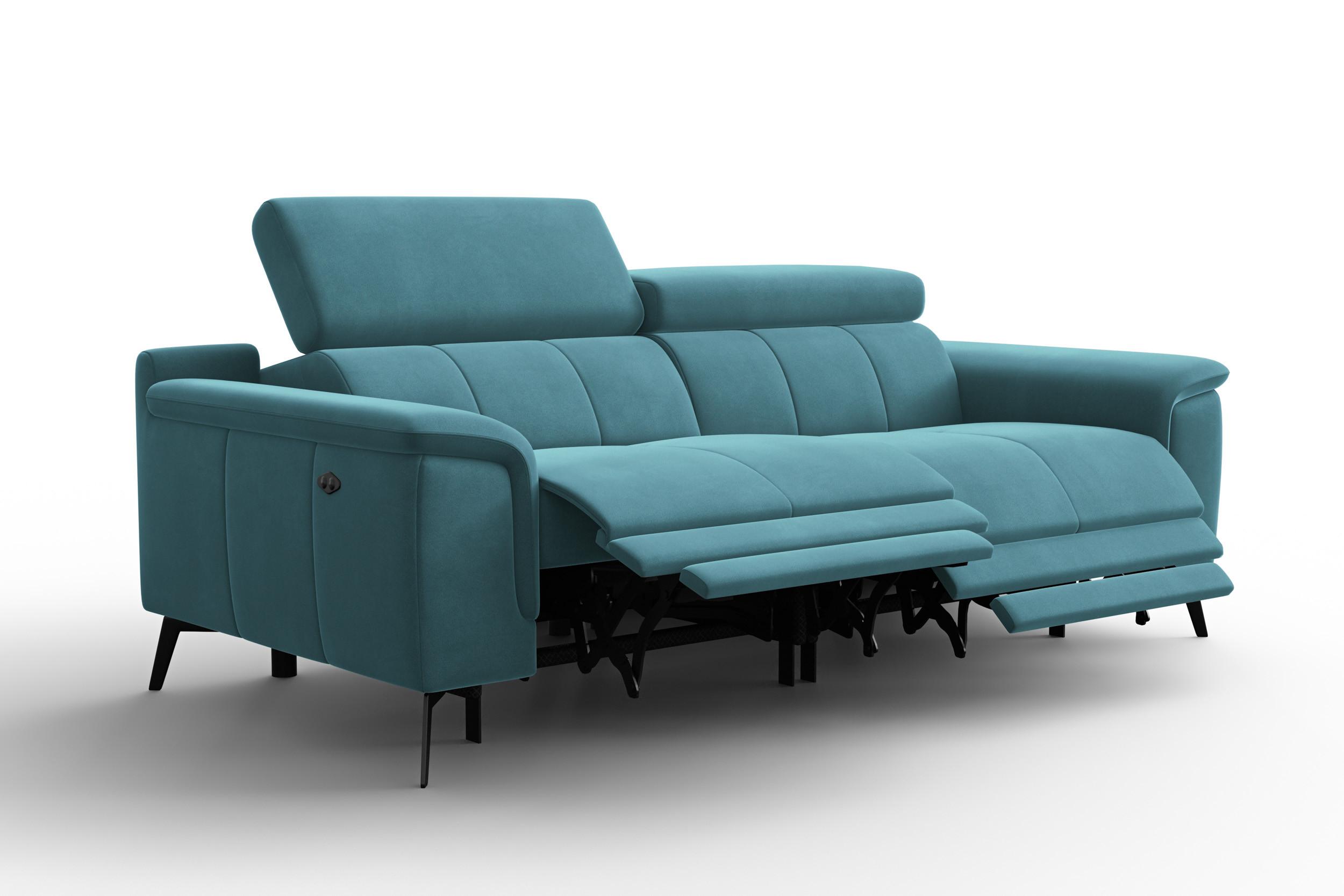 SOFA RELAX FIERO 3-Sitzer, Minter Veloursstoff - Schwarz/Mintgrün, Holz/Textil (212/82/103cm) - Courtois Laville