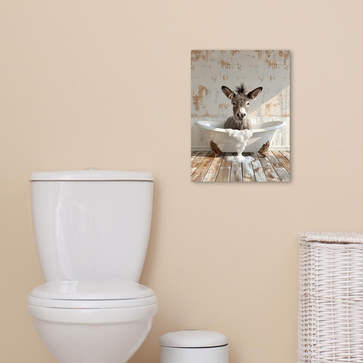 LEINWANDBILD Esel - Tiere - Badewanne - Schaumstoff Room Decor 30x40 cm - Weiß, Textil (30/40cm) - MuchoWow
