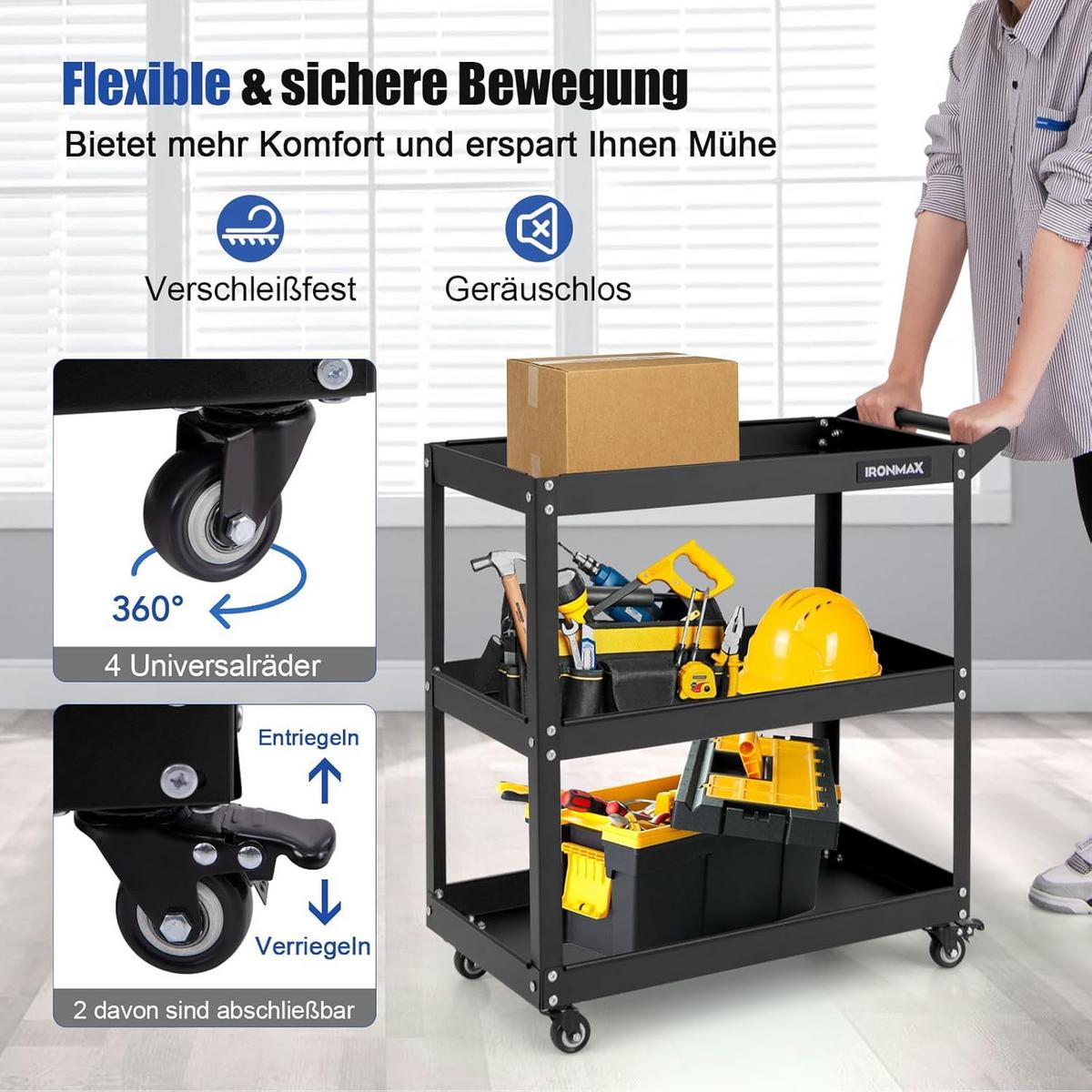 WERKSTATT-ROLLWAGEN Schwarz - Schwarz, Metall (73/75/36cm) - COSTWAY