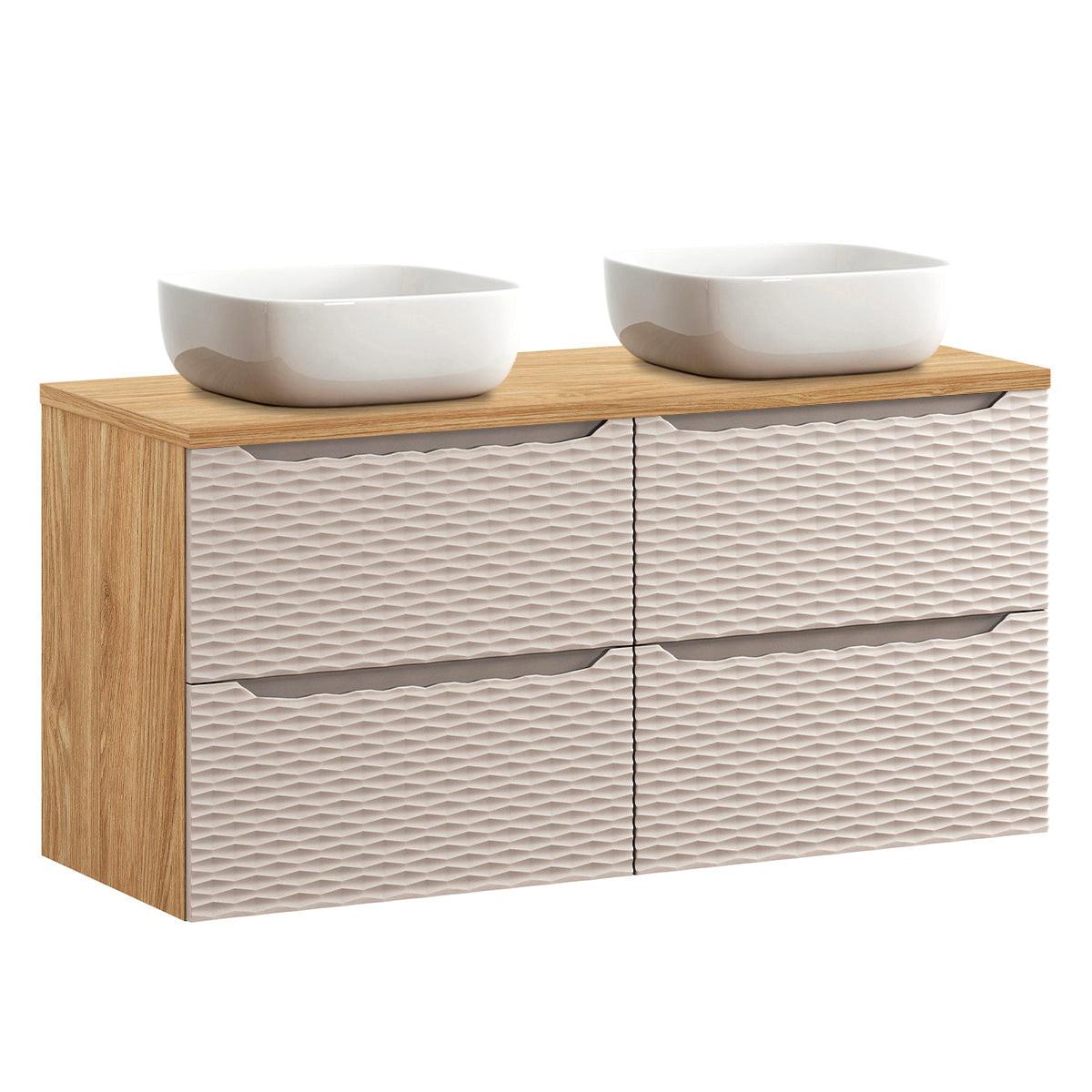DOPPELWASCHTISCH 120cm Elora Beige und Holz - Braun, Holzwerkstoff (120/59/46cm) - Petits-meubles