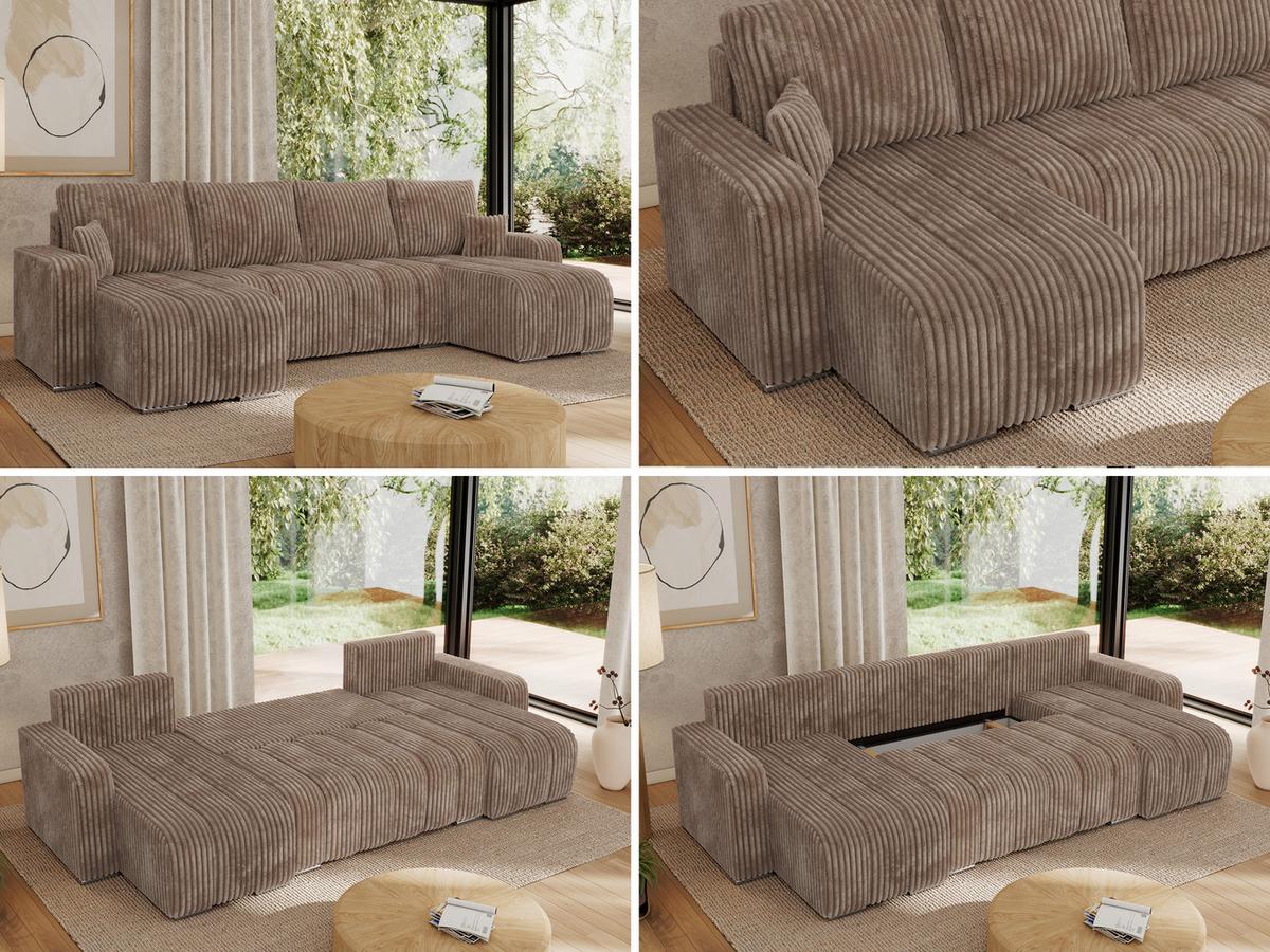 WOHNLANDSCHAFT KIRASSO U Braun Cord - Braun/Grau, Textil/Metall (320/86/147cm) - MKS