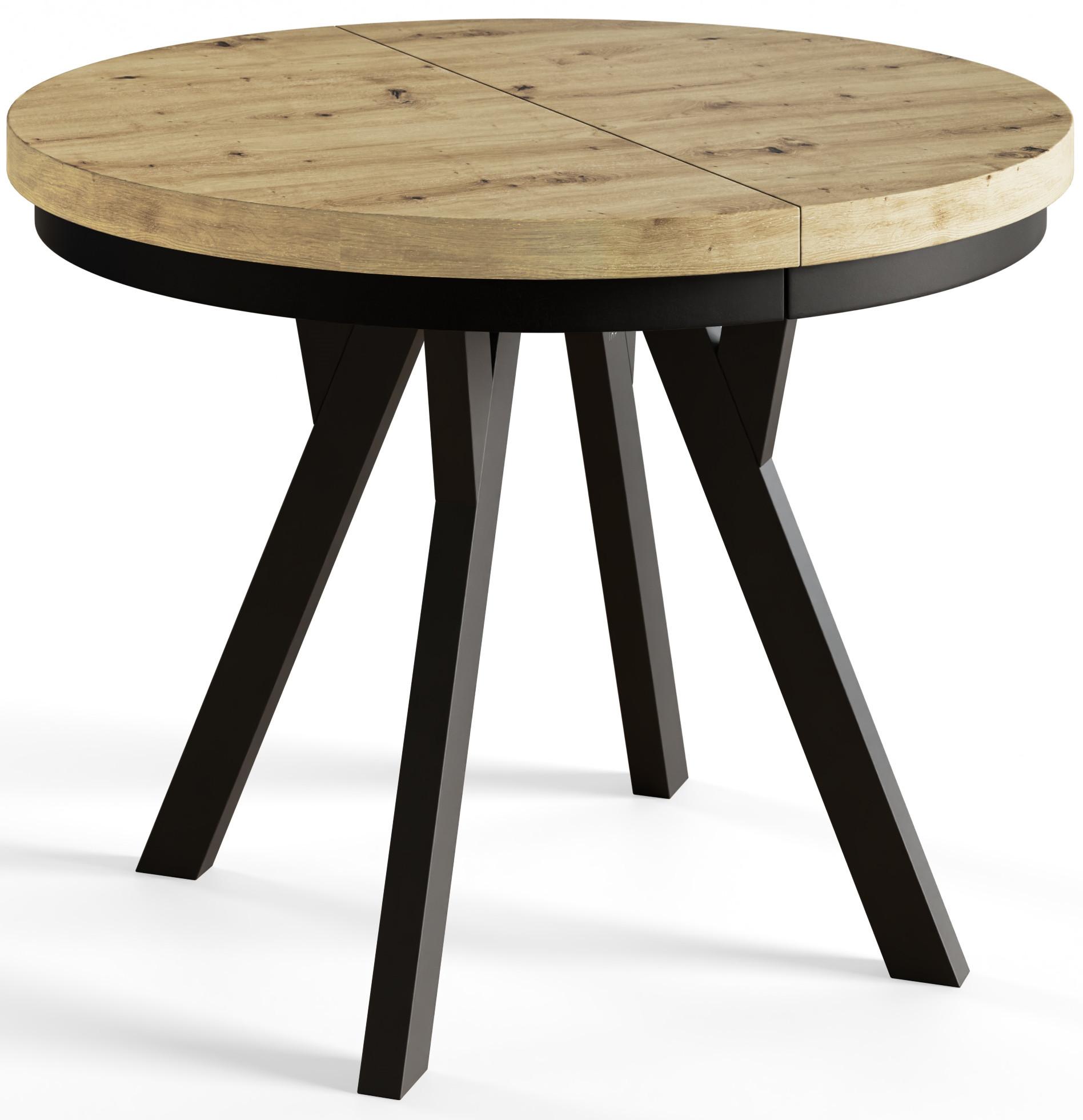 RUNDER Esstisch ausziehbar – Moderner Wohnzimmertisch und Küchentisch – Tisch mit Stabile Konstruktion, Durchmesser 90 cm - 190 cm - Farbe Artisan - Hellbraun/Schwarz, Holzwerkstoff (90/90/77cm) - Alpi-Möbel