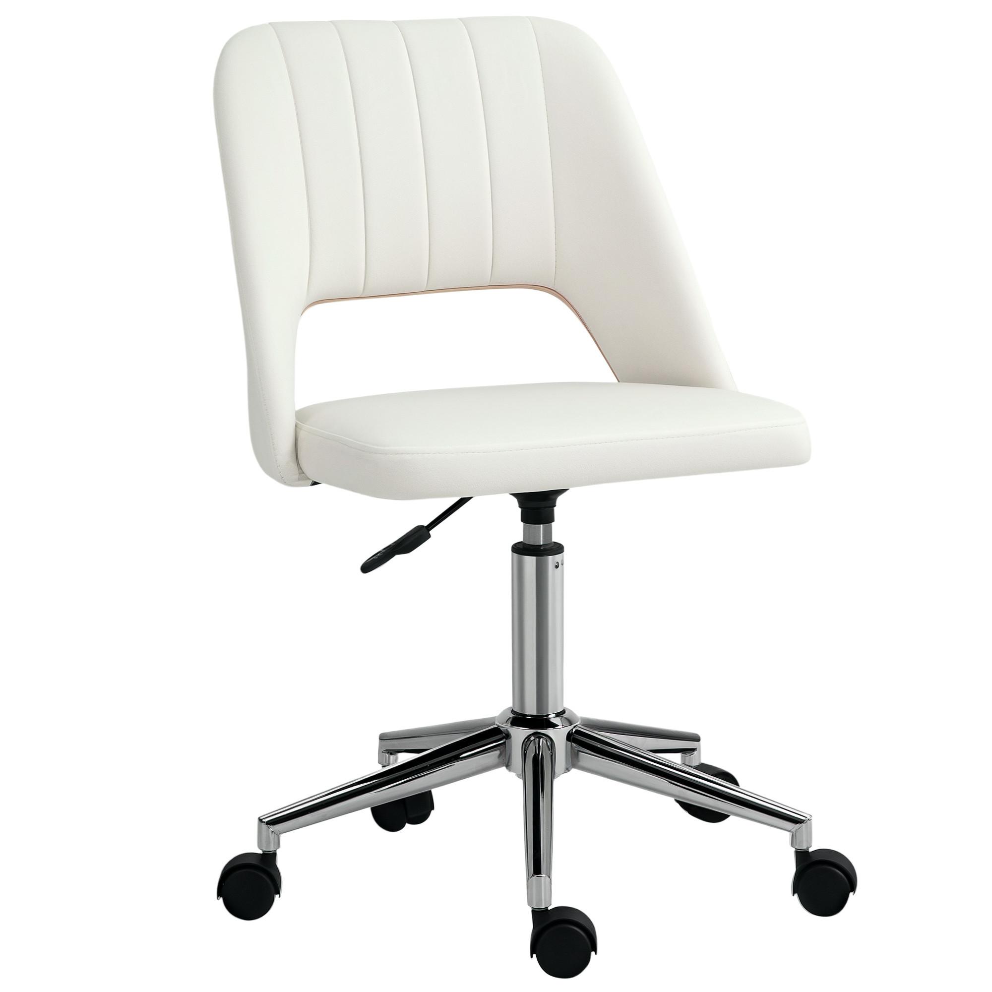 BÜROSTUHL Drehstuhl Jakobsmuschel-Form verstellbar Samtartiges Polyester - Chromfarben/Creme, Textil/Metall (60/91/49cm) - Vinsetto