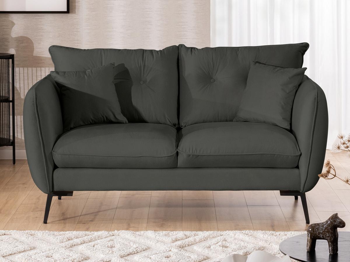 2-SITZER-SOFA Nordloft Dunkelgrau Samt - Dunkelgrau/Schwarz, Holz/Textil (174/86/100cm) - S-Style Möbel