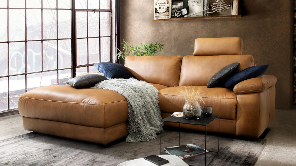 ECKSOFA MOTORISCHER RELAXFUNKTION LOLA Rotbraun Leder Relaxfunktion - Rotbraun/Cognac, Leder (233/178cm) - KAWOLA