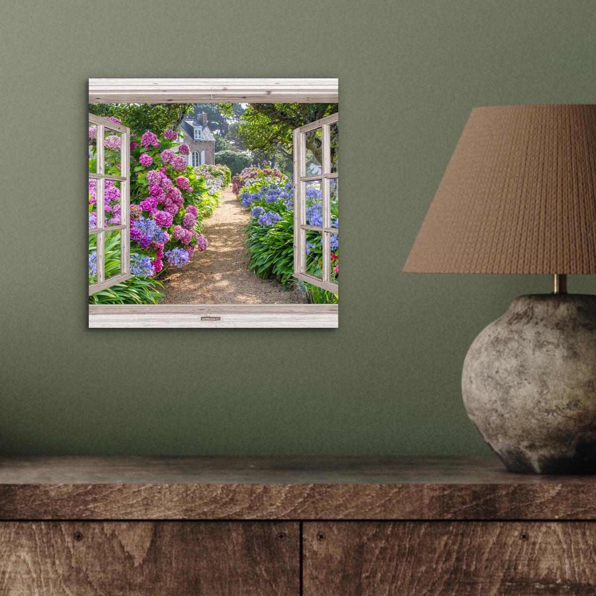 METALLBILD Hortensie - Durchsichtig - Blumen - Sommer - Lila - Weg 20x20 cm - Lila, Metall (20/20cm) - MuchoWow
