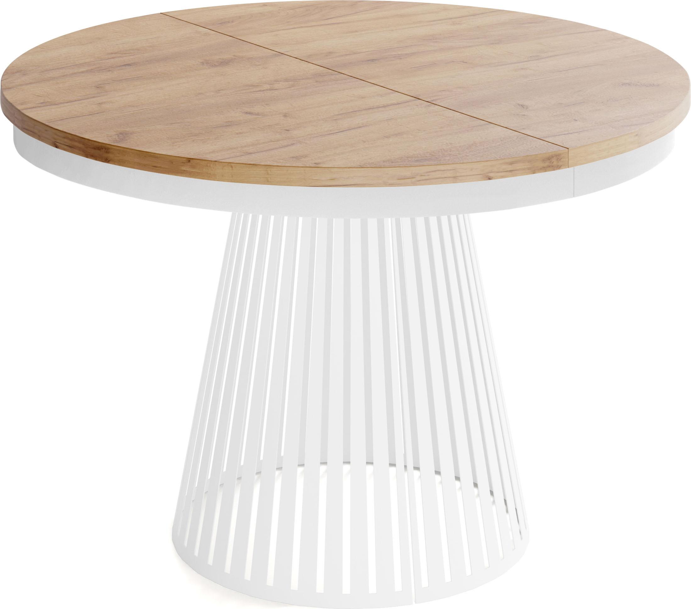 ESSTISCH Naro rund ausziehbar mit Weißem Lamellen-Metallgestell, Braun 100-180/100/76 cm - Eiche Wotan/Weiß, Holzwerkstoff/Metall (100/176/76cm) - WFL GROUP