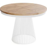 ESSTISCH Naro rund ausziehbar mit Weißem Lamellen-Metallgestell, Braun 120-200/120/76 cm - Eiche Wotan/Weiß, Holzwerkstoff/Metall (120/196/76cm) - WFL GROUP