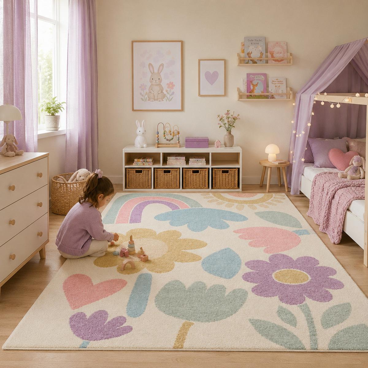 KINDER TEPPICH SOFTSTAR KIDS FANTASY BUNT - Lila, Textil (120/170cm) - Pergamon
