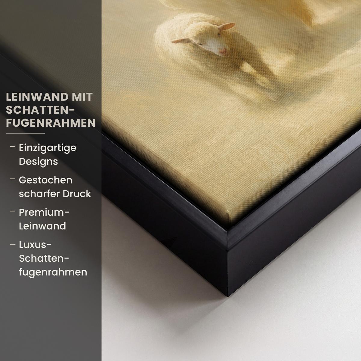 LEINWAND Bilder mit Rahmen - Schaf - Jesus - Pinselstriche - Abstrakt - 20x30 - Beige, Textil (20/30cm) - MuchoWow