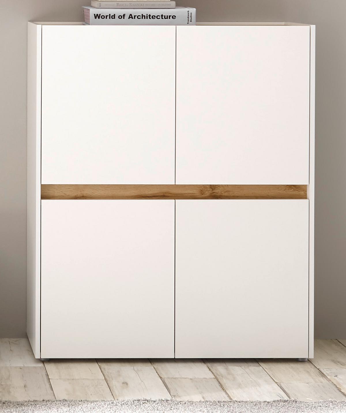 AKTENSCHRANK Weiß matt, Eiche Wotan 100 x 122 cm, Highboard 4-türig mit viel Stauraum - Eichefarben/Eiche Wotan, Holzwerkstoff/Kunststoff (100/122/40cm) - Furn.Design