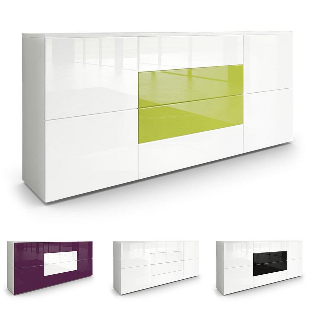 SIDEBOARD Rova Eiche Natur/ Weiß Hochglanz - Eichefarben, Holzwerkstoff (166/72/35cm) - Vladon