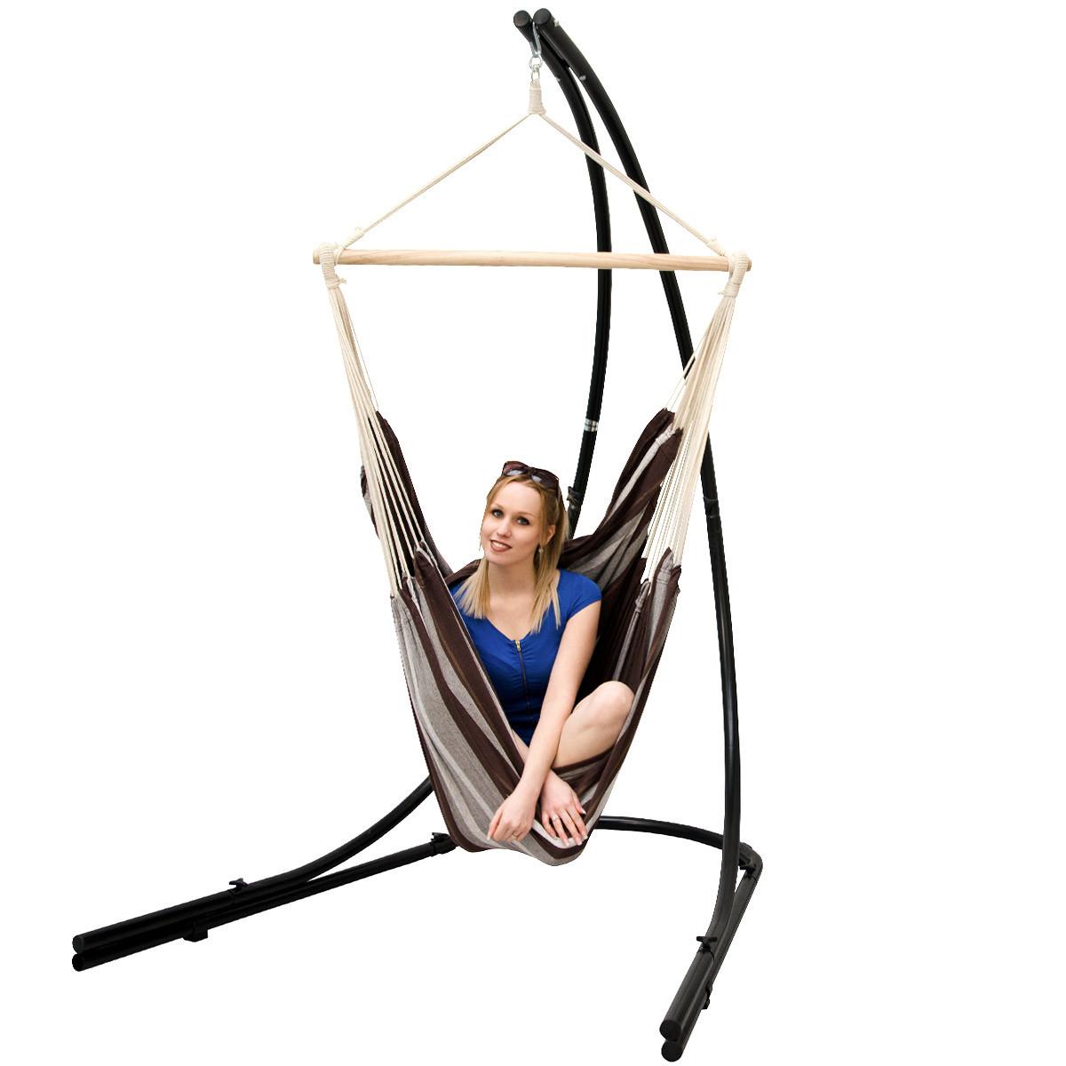 XL HÄNGESTUHL mit Gestell 210/140 cm , Rotbraun/Schwarz - Braun, Metall (140/210/160cm) - Amanka
