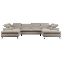 WOHNLANDSCHAFT PETER U Struktur Beige - Beige/Schwarz, Textil/Metall (346/76/208cm) - MKS