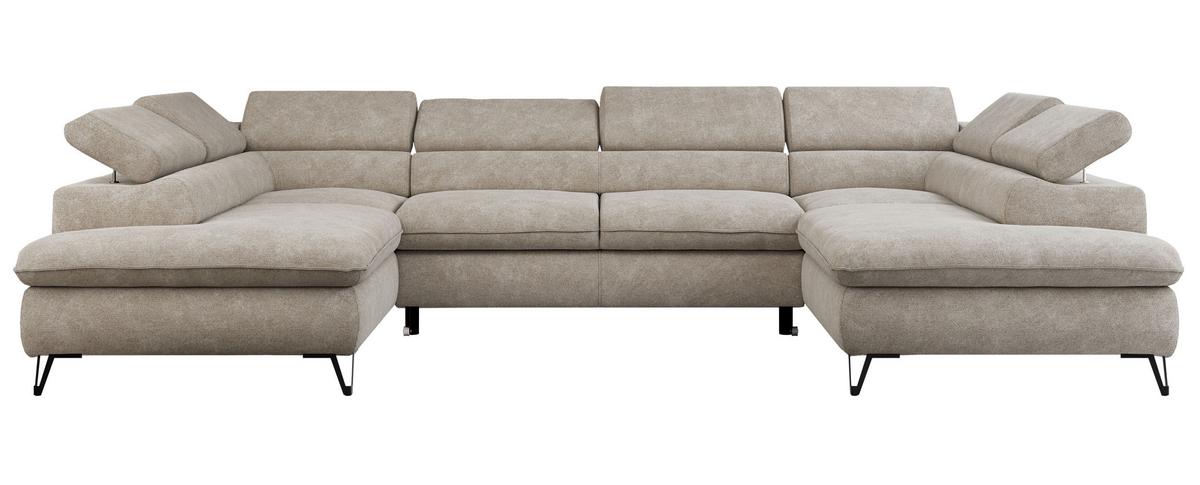 WOHNLANDSCHAFT PEDRO U Struktur Beige - Beige/Schwarz, Textil/Metall (346/76/208cm) - MKS
