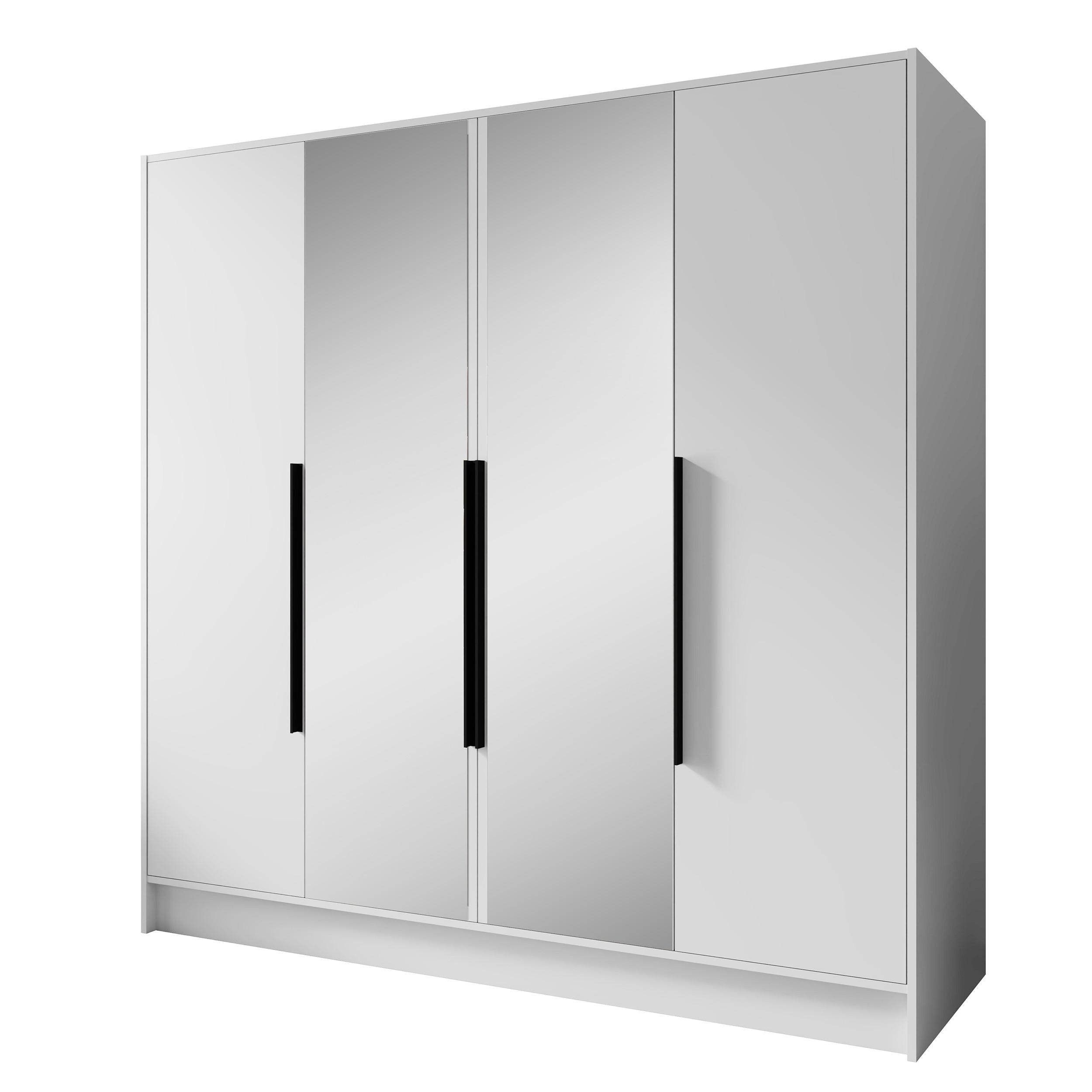 DREHTÜRENSCHRANK Laro mit Spiegel, Weiß mit mit schwarzen Griffen, 200 cm - Weiß, Holzwerkstoff (200/200/51cm) - Beautysofa