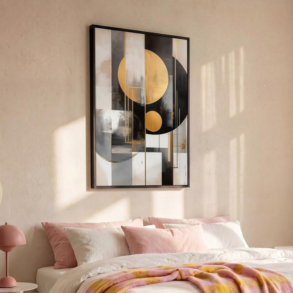 LEINWAND Bilder mit Rahmen - Abstrakt - Gold - Silber - Formen - Ästhetisch - Modern - 80x120 - Goldfarben, Textil (80/120cm) - MuchoWow