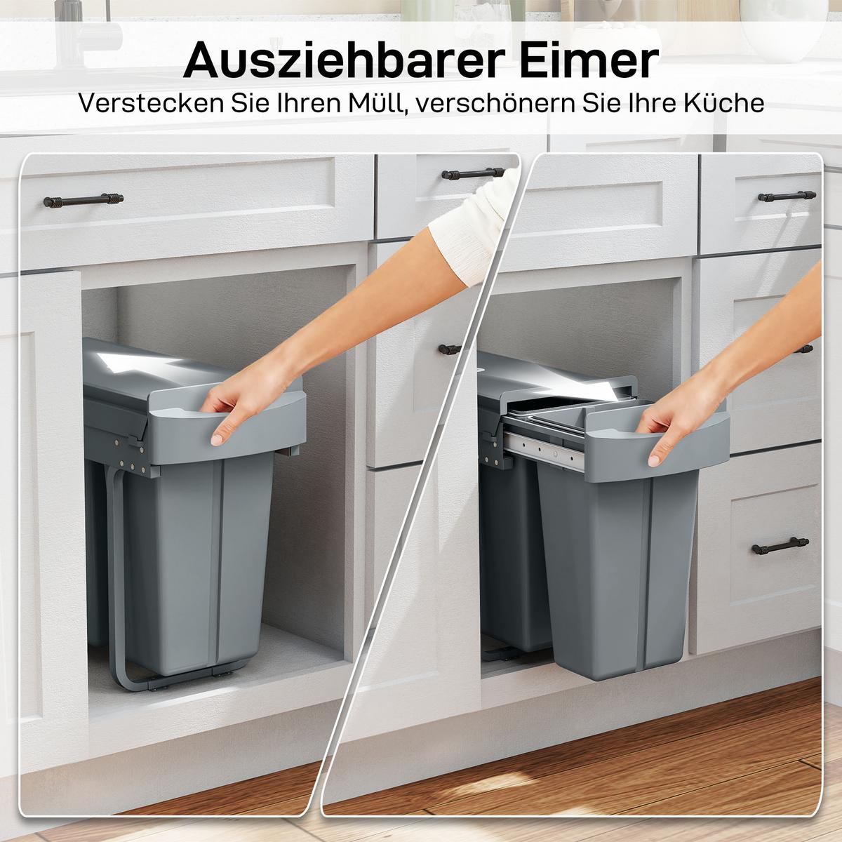 EINBAUMÜLLEIMER Kunststoff Metall Grau - Grau, Kunststoff (26/40.8/52cm) - HOMCOM