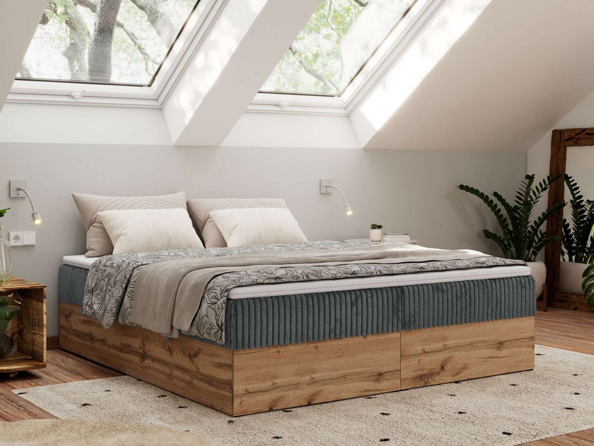 BOXBETT WOOD ZERO 180/200 - Grau Cord - H3 - Topper T25 - Grau, Textil (180/200cm) - MKS