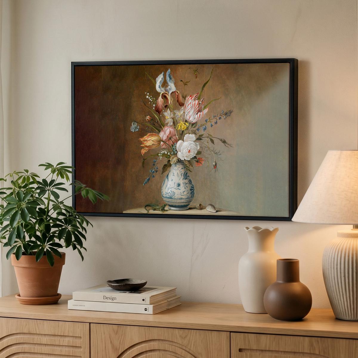 LEINWAND Bilder mit Rahmen - Alte Meister - Blumen - Balthasar van der Ast - 60x40 - Hellbraun, Textil (60/40cm) - MuchoWow