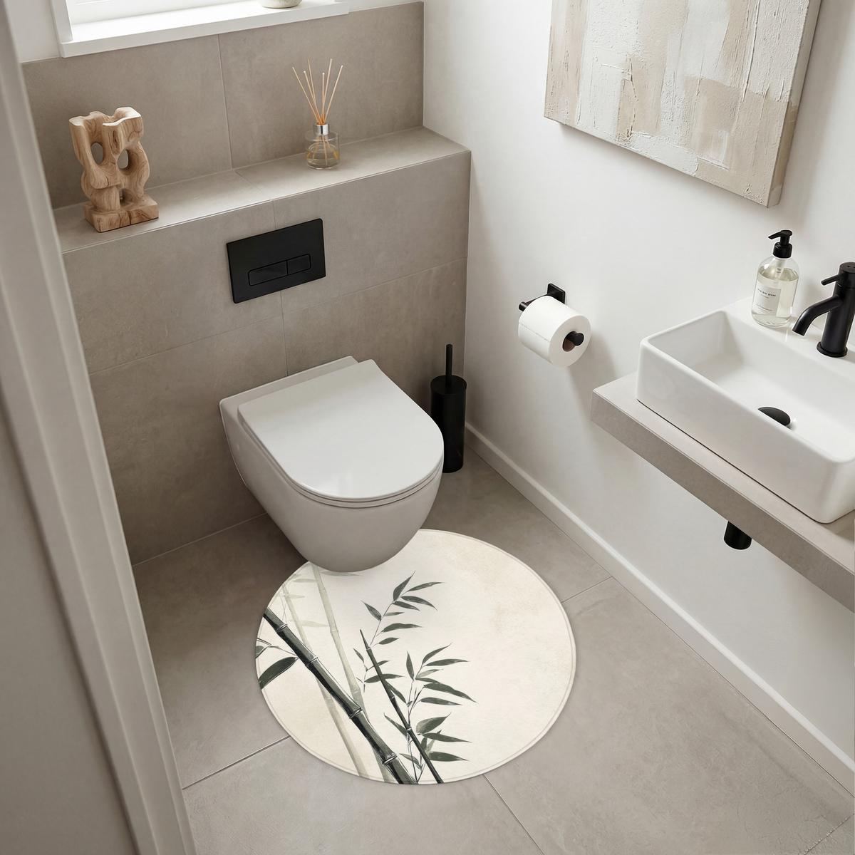 BADEMATTE Japandi - Bambus - Beige Badvorleger 70x70 cm - Ecru, Textil (70/70cm) - OnlyWow