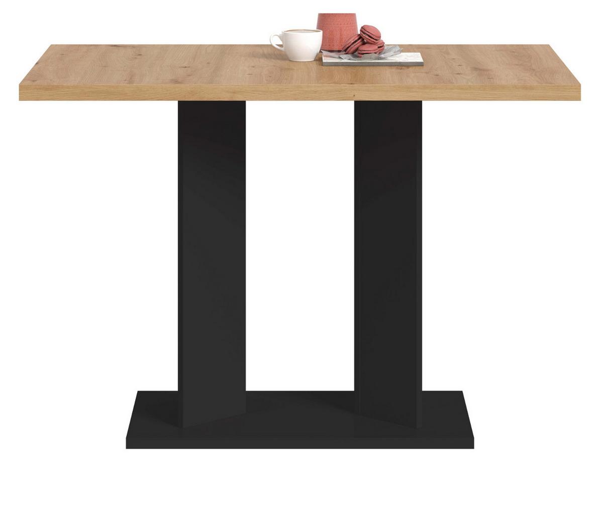 ESSTISCH Eiche Artisan, schwarz 110 x 70 cm, Säulentisch modern - Schwarz/Eiche Artisan, Holzwerkstoff (70/110/76cm) - Inn.Furn