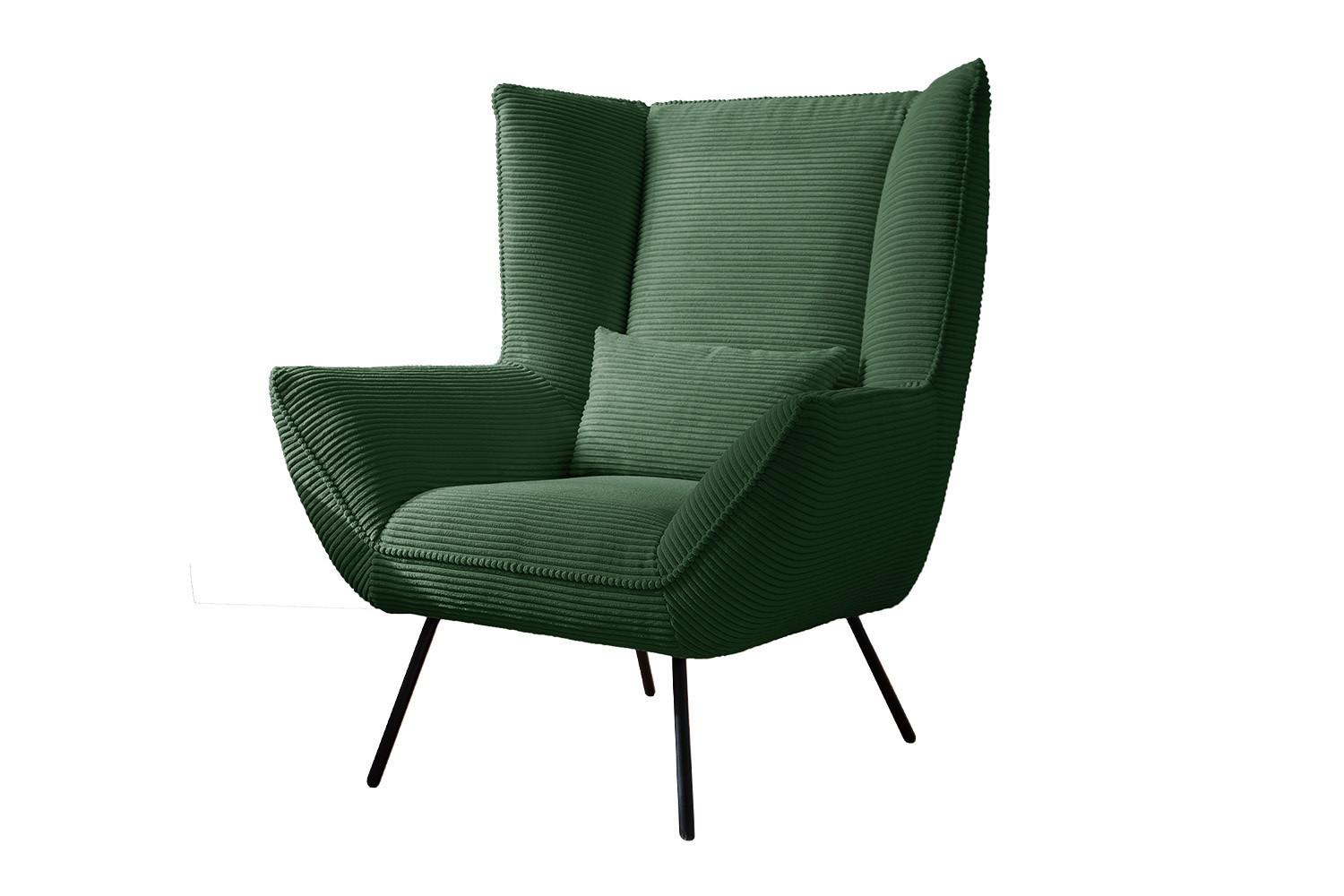 SESSEL IVA Smaragdgrün Cord - Smaragdgrün/Schwarz, Textil/Metall (90/112/94cm) - KAWOLA