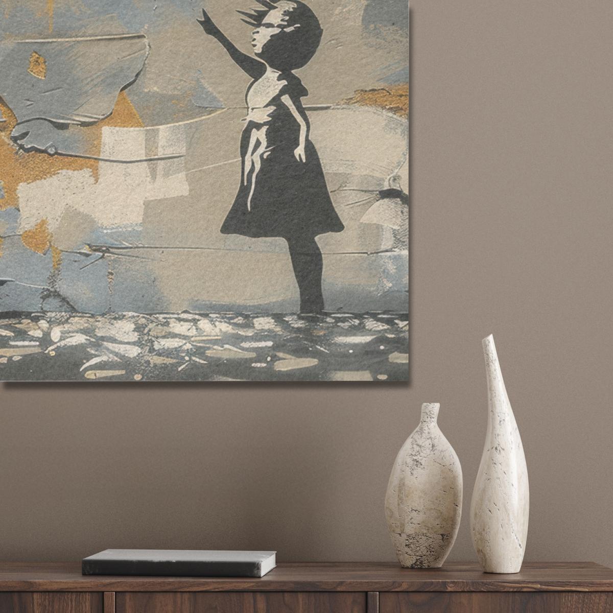 AKUSTIKBILD Baum - Graffiti - Banksy-Stil - Ballon-Mädchen Akustikpaneele 90x90 cm - Blaugrau, Kunststoff (90/90/0.9cm) - MuchoWow