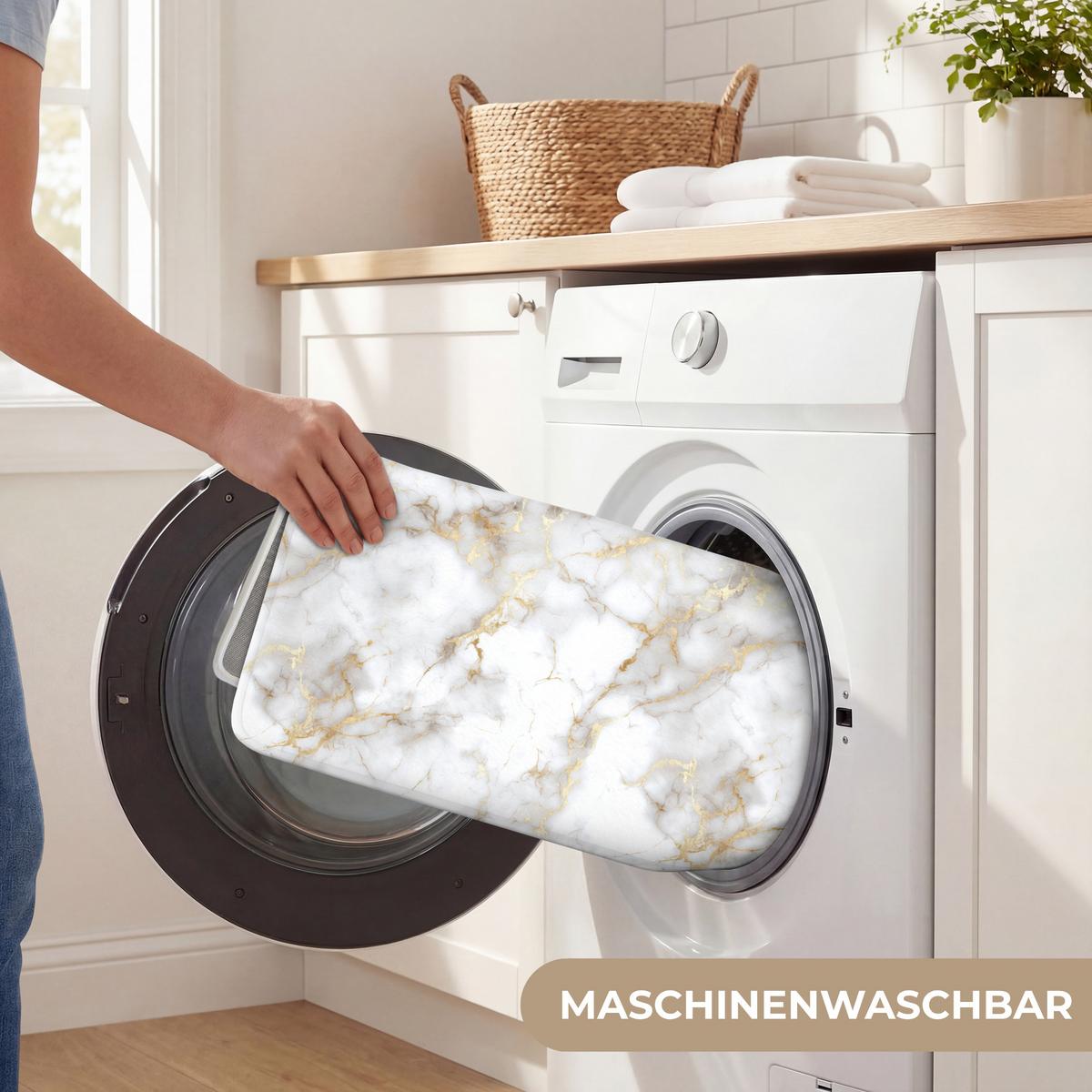 BADEMATTE Goldene Adern - Marmor - Weiß 90x60 cm - Weiß, Textil (90/60cm) - OnlyWow