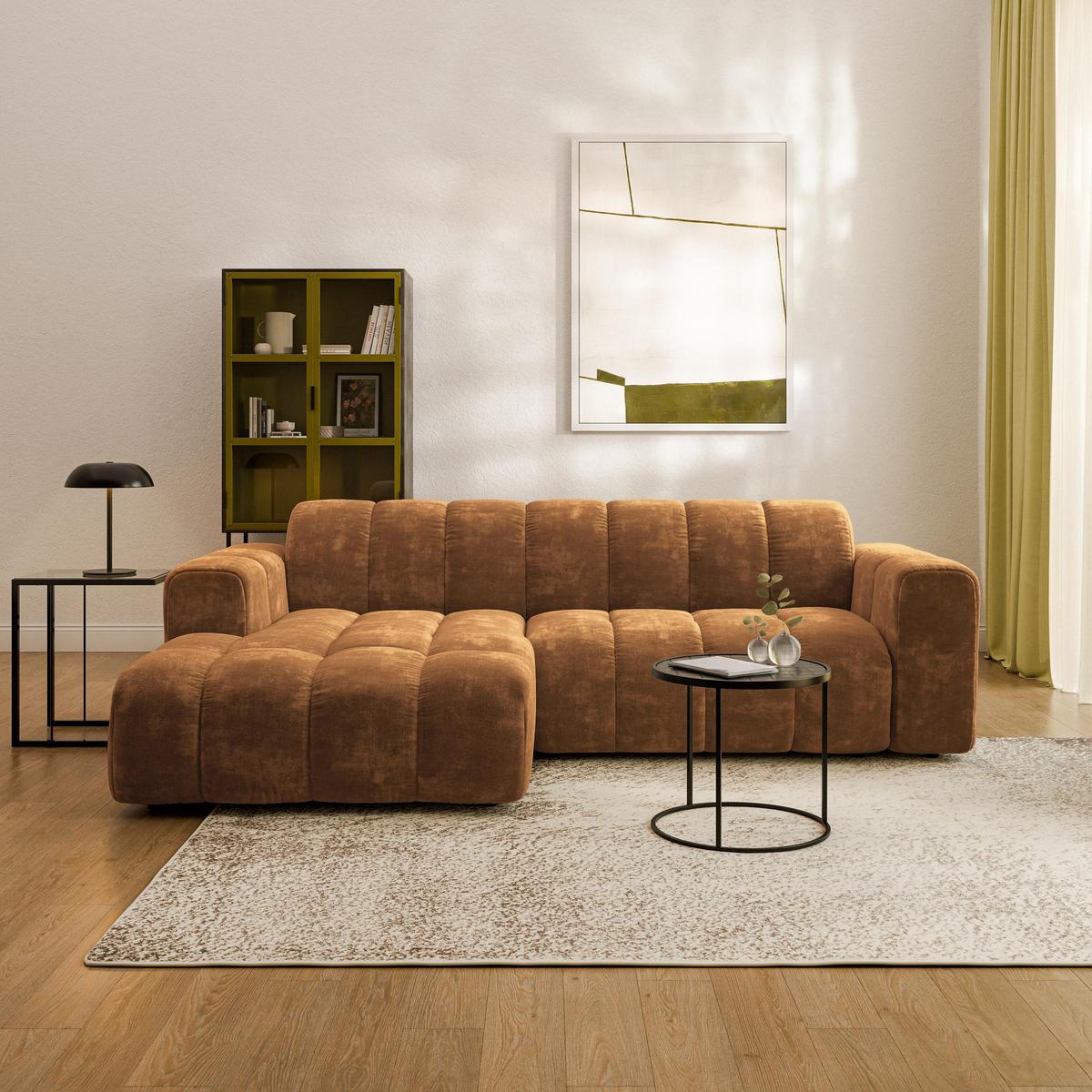 ECKSOFA TISI Hellbraun Chenille - Hellbraun, Holz (274/165cm) - MASSENO